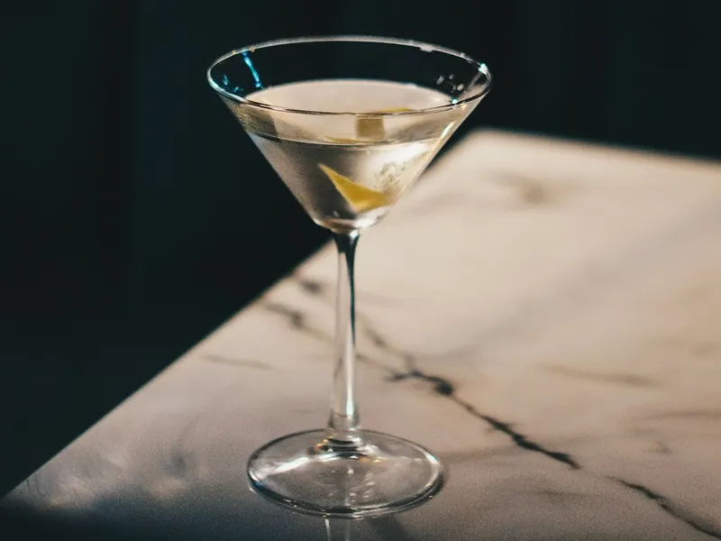 Vodka martini in a martini glass on a marble bar